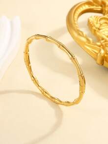 1 pieza Brazalete de acero inoxidable chapado en oro de 18K con nudo de bambú, adecuado para uso de mujeres o como regalo - Amarillo Oro - Ver 3