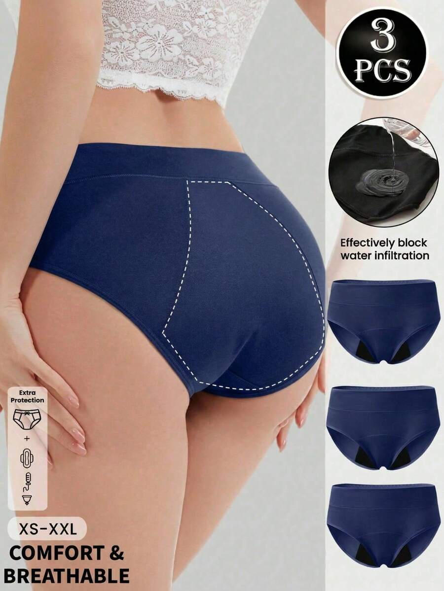 3件組 女款高腰防漏經期內褲，舒適透氣可重複使用月經內褲 XS-XXL