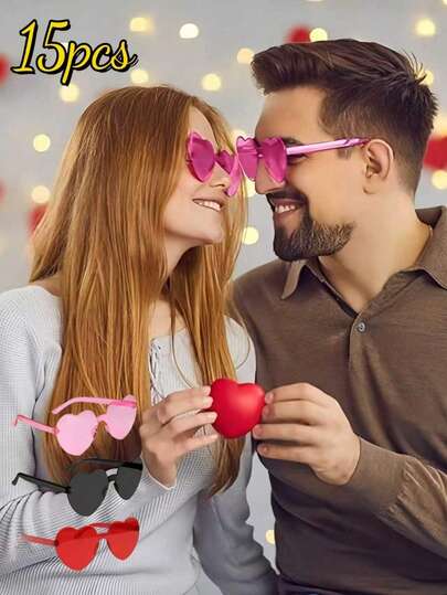 15副/10副/5副/1副 心形果冻色男女通用时尚眼镜，心形，男女通用，适合日常外出、旅行、海滩、户外活动、节日礼物、男士礼物、家庭礼物、旅行礼物、情侣礼物