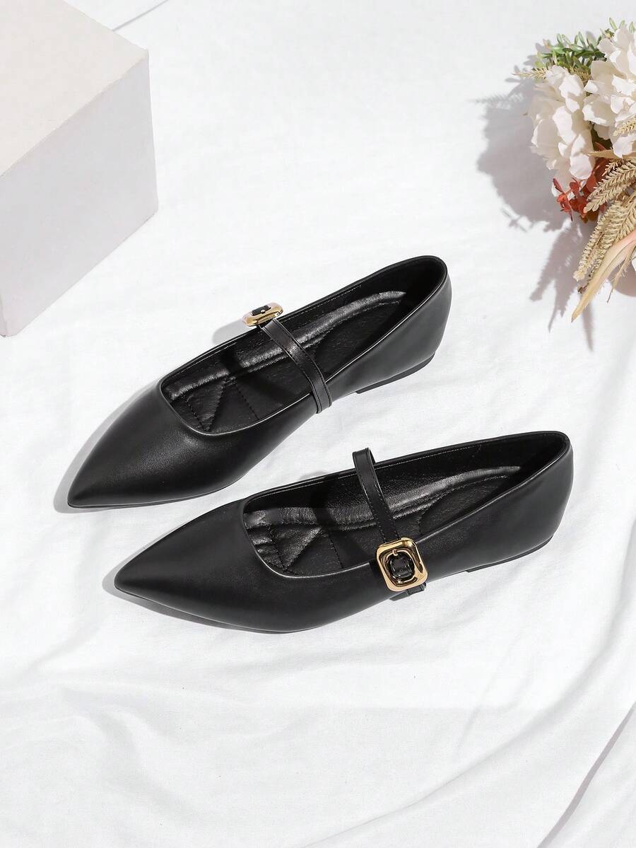 Women's Flat Pointed Toe Slip-On Shoes - Black - View 1