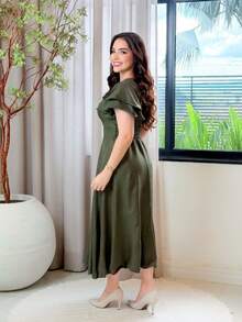 Women's Dress Casual Elegant Party DOBLE MANGA - xanh quân đội - Xem 4