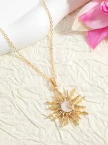 1 pièce Collier réglable bohème vintage avec pendentif étoile, soleil et lune, convient pour le port quotidien et les vacances, cadeau de fête - Pendentif Soleil en Or - Voir 6