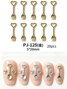 20Pcs Mini Heart Cutlery Nail Charms, 3D Alloy Fork Spoon Nail Art Accessories, Gold/Silver/White K Tiny Tableware For DIY Manicure Decoration - Multicolor - View 9