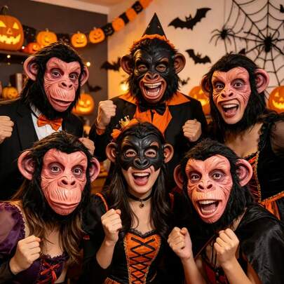 逼真猴子/大猩猩乳胶全脸面具（动物头饰），万圣节服装道具，适合成人、狂欢节、化装舞会、丛林主题活动