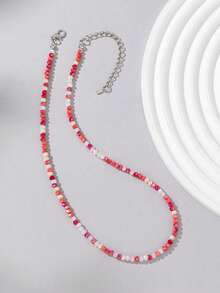 1pc Women Jelly Color Beaded Necklace (Beads Random) - Red + White N143Q - View 1
