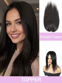 Straight Human Hair Topper For Women 10 Inch Length Real Human Hair 5.5x5 Inch Machine Made Inner Net Glueless Machine Made Clip-In Toppers Versatile Styling For Hair Loss & Volume Boost Natural Black(1B) - Natural Black - View 2