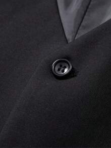 Chaleco de corte slim de unicolor con bolsillos, chaleco casual de hombre con cuello de traje, estilo coreano - Negro - Ver 4