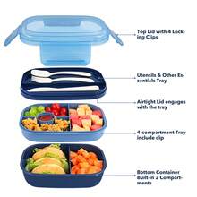 Caperci Stackable Bento Box For Adults, 55 Oz 3-Tier Lunch Box With Compartments, Built-In Utensil Set, Leakproof Lunch Container For Work - Multicolor - View 4