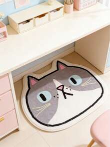 1pc Cute Cat Head Shaped Decorative Carpet, Bedroom Decor, Small Rug, Carpet, Home Decor, Living Room Carpet, Living Room Small Rug, Bedroom Carpet, Living Room Home Decor, Outdoor Carpet, Washable Carpet - Multicolor - View 4