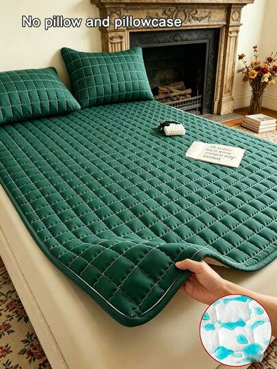 1 件波状网格绗缝防水床垫垫（不含枕套和枕芯），薄床垫罩，适用于单人床或双人床，柔软舒适的纯色床上用品床垫套，酒红色/深绿色/黑色，适用于家庭卧室、酒店、疗养院，防水防漏