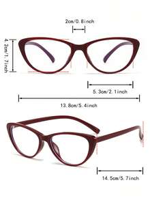 一副女士枣红色猫眼方形PC眼镜，优雅街头风时尚平光镜片 - 棗紅色 - 查看 4