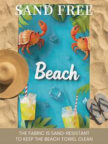 1条可爱寄居蟹印花沙滩巾，可作泳巾、浴巾、时尚沙滩毯，超强吸水，适用于浴室、游泳、健身、瑜伽等场合。采用柔软舒适的超细纤维材质，轻便易携，防风、防紫外线、防沙，是夏季旅行度假和浴室装饰的理想之选。建议选择常规尺寸和加大尺寸（小号35*75厘米，建议150厘米及以上）。 - 彩色 - 查看 7