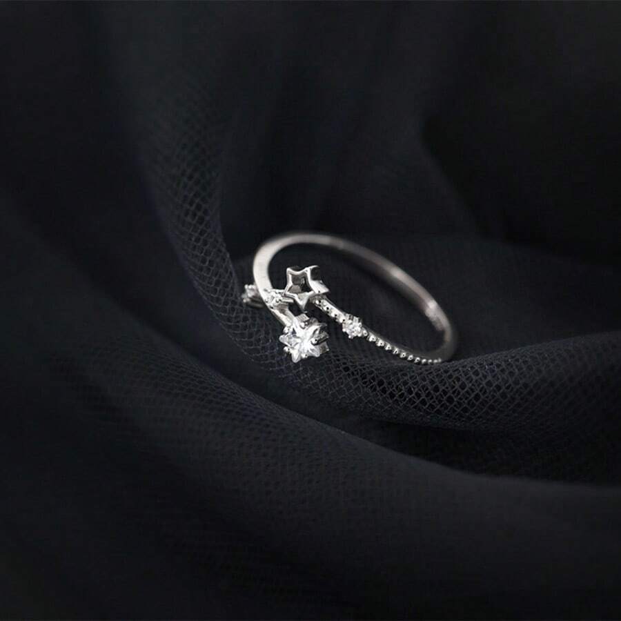 1pc S925 Silver Star Rhinestone Ring, Adjustable Minimalist Fashion ...