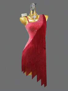 ABC Dancing (Excluding Accessories) Womens Ballroom Latin Dance Dress Sexy Costume Girls Stage Outfit Dancewear Adult Performance Fringed Clothing - Màu Đỏ Sâu - Xem 2