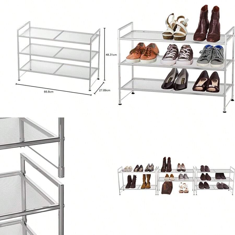 Simple Houseware - Zapatero apilable de malla de 3 niveles color - Ver 1