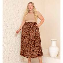Women's Plus Size Long Skirt In Viscose Linen – High Waist With Slit And Side Pockets - Multicolor - View 1