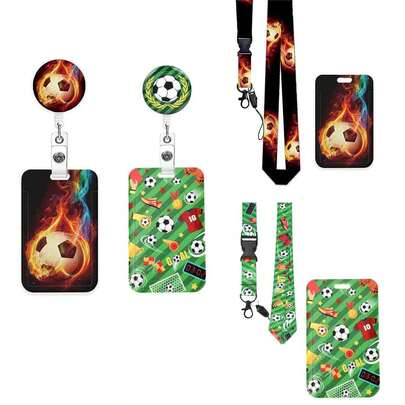 一套（证件夹+卡套+挂绳）时尚足球主题证件套，可伸缩护士证件夹，医护助理配件名片夹，配有可调节绿色可拆卸挂绳，竖款证件套，适用于医护人员、护士、实习生、教师、办公用品、办公礼品