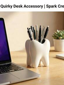 1 PC 3D-Printed Tooth-Shaped Toothbrush Holder, Bathroom Accessory, Toothpaste Holder, And Also A Tooth-Shaped Storage Rack For Desktop Use. A Pen Holder In The Shape Of Teeth, Suitable For Dental-Related Small Gifts, Home And Office Desk Storage - Multicolor - View 4