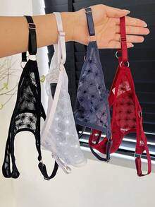 1 pieza Conjunto de Bragas de Encaje Sexy Rojas para Mujer con Personalización de Letras en Inglés y Personalización de Monograma Aleatorio. Estos Son Regalos Personalizados - Azul Marino - Ver 3