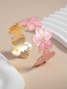 1pc Fashionable & Elegant Enamel Drip Design Stainless Steel Open Bangle Bracelet. Made Of High-Quality Metal, Anti-Fading And Easy To Maintain. Suitable For Daily Commute, Vacation, Date And Other Occasions. - Pink - View 5