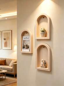 1pc/2pcs/3pcs Fashionable Arched Wooden Floating Wall Shelf, Minimalist Style Decor Wall Rack, Nordic Arched Wall-Mounted Shelf, Multi-Functional Easy Installation Space-Saving Storage Solution, Suitable For Bathroom, Bedroom, Living Room And Kitchen, Creative Birthday Gift (Random Color/Style) - Color/style Random - View 2
