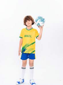 SURUIDA Tween Boy Brazil Soccer Jersey & Sports Set For World Cup, Suitable For Children's Soccer Matches, Training, Casual And Holiday Wear & Gift For Kids - Yellow - View 5
