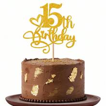 1个闪亮粉色生日蛋糕装饰插牌，适合1-18岁生日，生日蛋糕用品，1-18岁生日派对装饰 - 闪亮粉色 - 彩色 - 查看 37