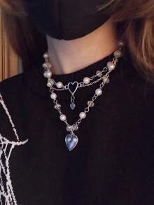 CVNANA 1pc Adorable Multi-Layer Faux Pearl Choker With Silvery Heart Accent - Perfect Birthday Gift, Y2K Accessory For Daily Wear And Special Occasions Valentines,Mom,Mother,Mother's Day,Gift - Bạc 2 - Xem 6