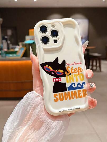  Ốp điện thoại Paul Frank màu kem, chất liệu TPU, bảo vệ toàn diện thân máy, có cả camera, họa tiết chữ cái hình khỉ và mèo hoạt hình, thiết kế mới, tương thích với iPhone 11/12/13/14/15/16/17 Pro Max