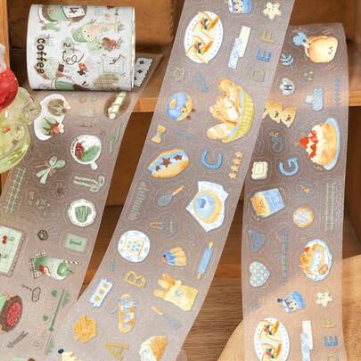 Băng dính Paperbhanu PET, Hình dán trạm cung cấp đường vị bánh mì và cam nhạt dùng cho sổ lưu niệm, Vật liệu trang trí nền.