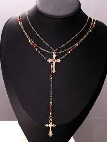 3件套哥特式吸血鬼十字架吊坠项链套装（女士款） - 彩色 - 查看 5
