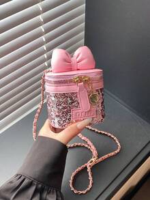 1 chiếc túi đeo chéo mini thời trang cho bé gái, chất liệu PU, có nơ đính sequin và khóa kéo, phù hợp cho mọi mùa và sử dụng hàng ngày. - A - Xem 11