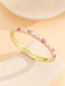 1pc Fashion New Gold-Plated Enamel Cloisonne Flower Pattern Bracelet Jewelry Gift For Women & Girls - Pink - View 3