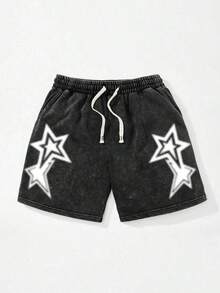 1pc Star Print Men's Shorts Set, Men, Ropa De Hombre, Men Shorts Set, Pantalones De Hombre, Shorts For Men, Graphic Tees Men Shorts For Women Black Shorts Summer Clothes Summer Outfits For Women Camo Shorts - 黑色 - 查看 1