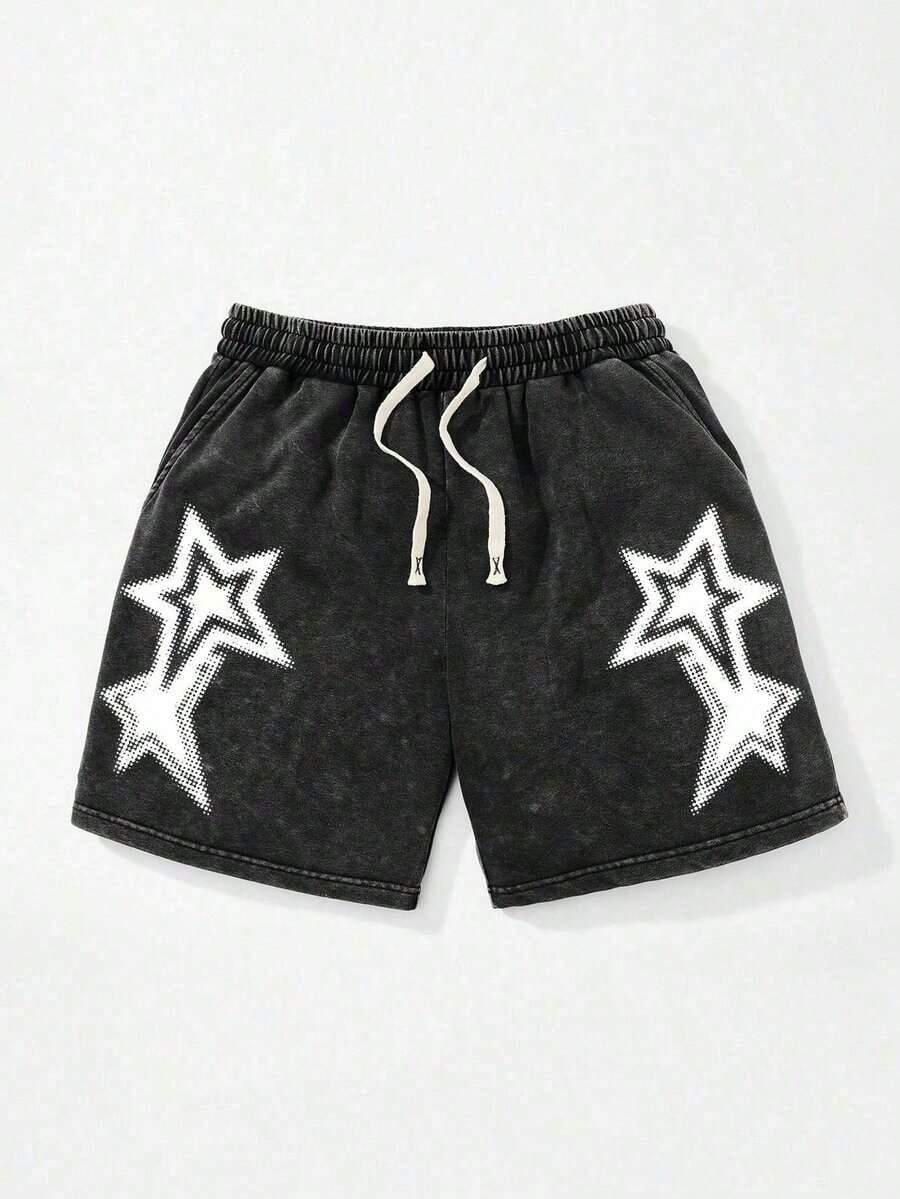 1pc Star Print Men's Shorts Set, Men, Ropa De Hombre, Men Shorts Set, Pantalones De Hombre, Shorts For Men, Graphic Tees Men Shorts For Women Black Shorts Summer Clothes Summer Outfits For Women Camo Shorts - 黑色 - 查看 1