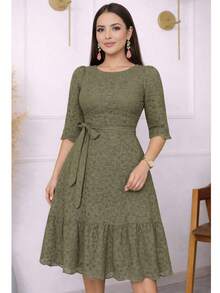 Casual Elegant Conservative / Modest Party Fabric With Belt Wedding Baby Shower Birthday Party Photoshoot Elegant And Casual - 橄欖綠 - 查看 5