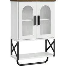 Bathroom Wall Cabinet, Medicine Cabinet With Adjustable Shelf And Towel Bar, Storage Cabinet Wall Mount With 2 Glass Doors, For Bathroom, Kitchen, Living Room, Dining Room, White And Walnut - Default - View 9