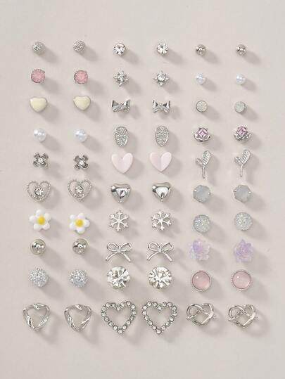 30 Pairs Women's Fashion Earrings, Minimalist Bow & Daisy Design, Jewelry Gift Suitable For Friends, Daily Wear, Travel