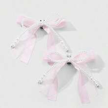 Two Pieces Of Women's Sweet And Versatile Fashion Beaded Ribbon Bow DIY Shoe Clips Shoe Decoration Set - 樣式 2 - 查看 7