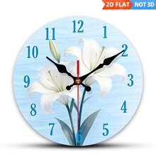 1 Piece Modern Minimalist Lily Flower Wall Clock - Round Wooden Silent Non-Ticking Battery-Operated - Suitable For Bedroom, Living Room Decoration, 10inch Decorative Clock (AA Batteries Not Included), 2D Flat Design,Centro De Mesa,Furniture Living Room,Stuff For Bedroom,House Deocr,Home Deocr Living Room,Cucco,Furniture - A - View 2
