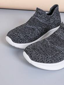春秋新款女童运动鞋，深灰色针织袜鞋，套脚式，轻便透气儿童鞋 - 灰色 - 查看 7