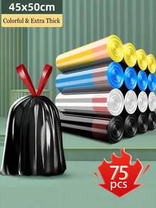 150pcs/Pack Heavy Duty Drawstring Trash Bags, Thick Black Garbage Bags For Kitchen & Bathroom, Leak-Proof, Puncture-Resistant, Self-Sealing, Suitable For Wet Waste, Home & Commercial Use, Trash Can Liners, Privacy Shield, Easy To Tear - A - View 14