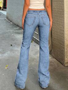 Quần jeans ống loe cạp thấp màu xanh nhạt phong cách đường phố cổ điển thanh lịch dành cho nữ mùa hè 2026, quần ống loe trắng gợi cảm, quần ống loe thoải mái cho kỳ nghỉ. - Màu xanh bụi bặm - Xem 2