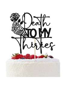 1pc "Farewell To My Twenties" Cake Topper, "Farewell To My Twenties" Themed Decoration, Funeral Birthday Party Decor, "Farewell To My Twenties", 30th Birthday Party Decoration, Black Glitter - Multicolor - View 9
