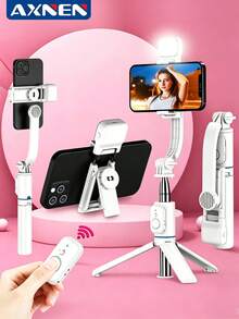 AXNEN Palo de selfie trípode con luz LED, soporte desmontable para teléfono, monópode con control remoto inalámbrico, compatible con teléfonos iOS y Android, adecuado para vacaciones de verano, viajes, iluminación de relleno, actividades al aire libre, transmisión en vivo y talla grande - Blanco - Ver 1