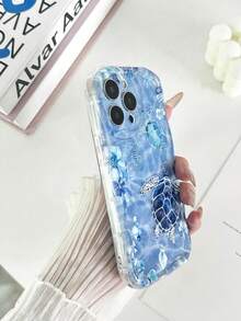 海龟与海洋全息奶油纹理波浪边透明手链支架科技彩绘穿孔极简防摔加厚手机保护壳，兼容 16/16 Pro Max、 15 XR/7/8、 15 Pro Max、12 Pro Max、13 Pro Max、14 Pro Max、13、14、11、12、14、P11软壳、P12防摔、XS、XR、7/8 P、7/8 GES2，兼容红米手机，国际版，非国内版 - 無色 - 查看 4