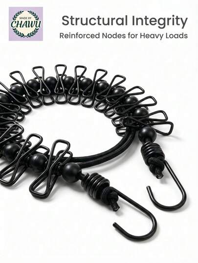 Retractable Clothesline - Stainless Steel Hooks And Elastic Cord, Quick Dry/Multi-Clip Design/Space Saving, Suitable For Travelers/Homes/College Students, Can Be Used For Camping/Hotel/Balcony/Outdoor, Ideal Gift For Travel Lovers/Dorm Students, Practical And Portable (Portable Clothesline/Travel Clothesline)