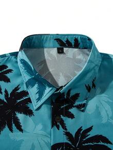 Men's Tropical Print Casual Vacation Shirt - Blue - View 7