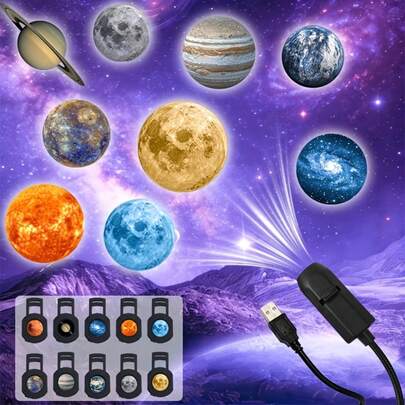 1 Stück LED Sternenhimmel & Galaxie Projektor mit Planeten, Mond, Erde, Jupiter, Andromeda usw., 360° Drehung, Tischdekorationslampe, geeignet für Schlafzimmerdecke, Fotohintergrund, Valentinstag, Heiratsantrag, Hochzeit, Camping, Halloween, Weihnachten - ABS-Gehäuse, ohne Batterie, mit Netzstrom betrieben