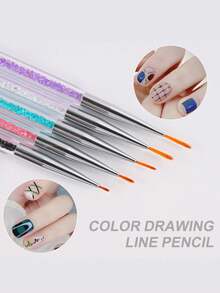 5 piezas Cepillo de línea de arte de uñas de doble extremo, bolígrafo de punteado, herramientas de perforación de rhinestone, dibujo y punteado - Multicolor - Ver 4